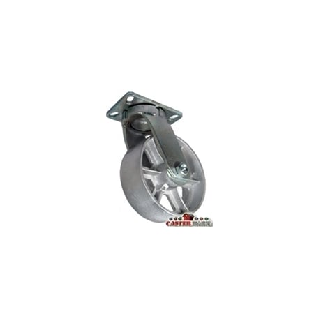 Casterhq 8"x3" Kingpinless Heavy Duty Swivel Caster, Gray Iron Steel Wheel - CB-10SCGI83